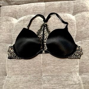 Victoria’s Secret Pink - Black leopard bra - size 34B - padded - front clasp